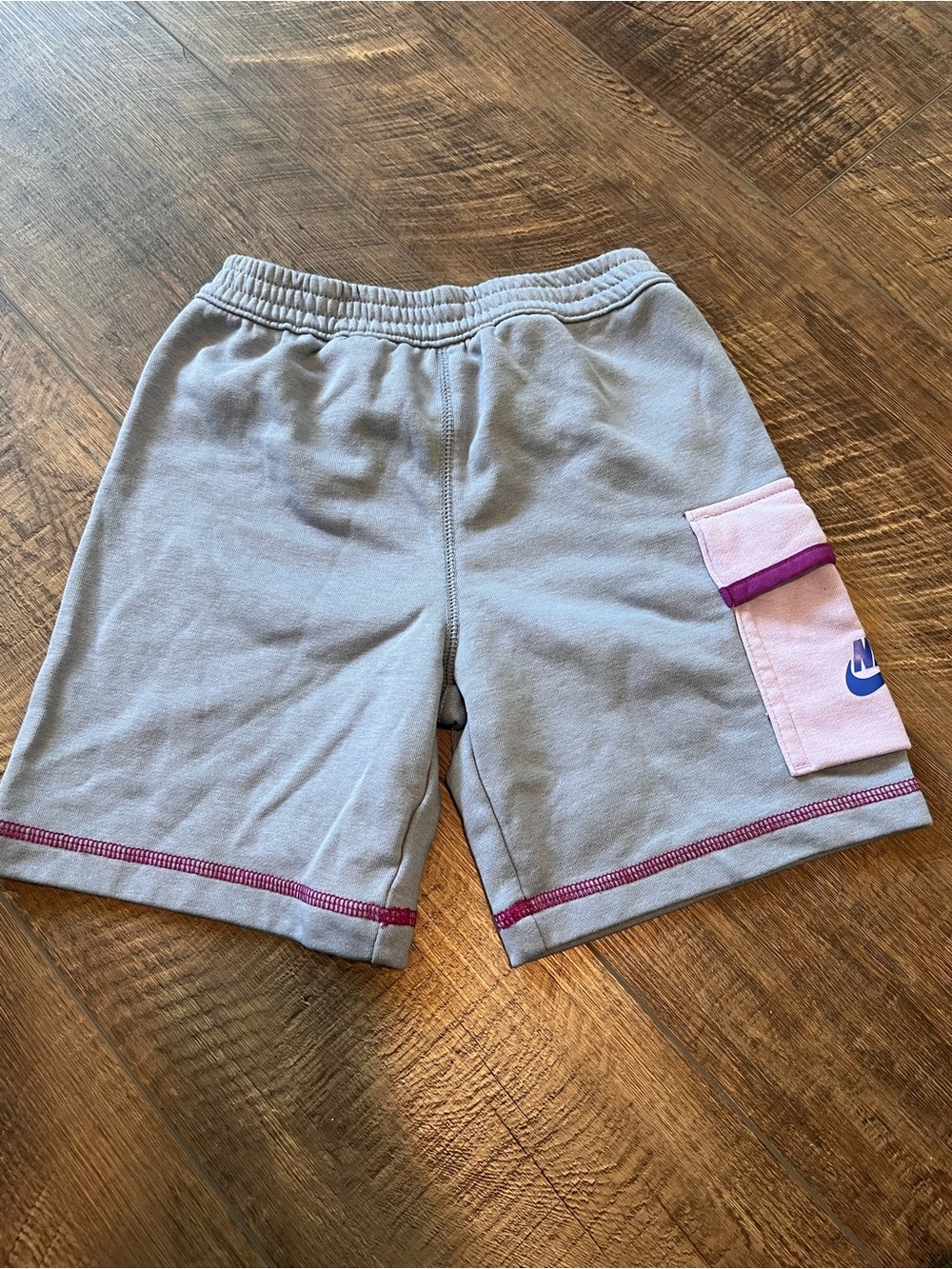 Nike Kids Light Gray Shorts with Pink Cargo & Purple Trim